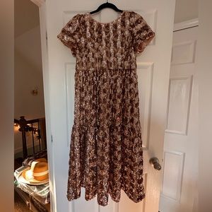 Maeve Sequin Midi Dress from Anthropologie / SZ XS / Bernadette Pink / Rose Gold